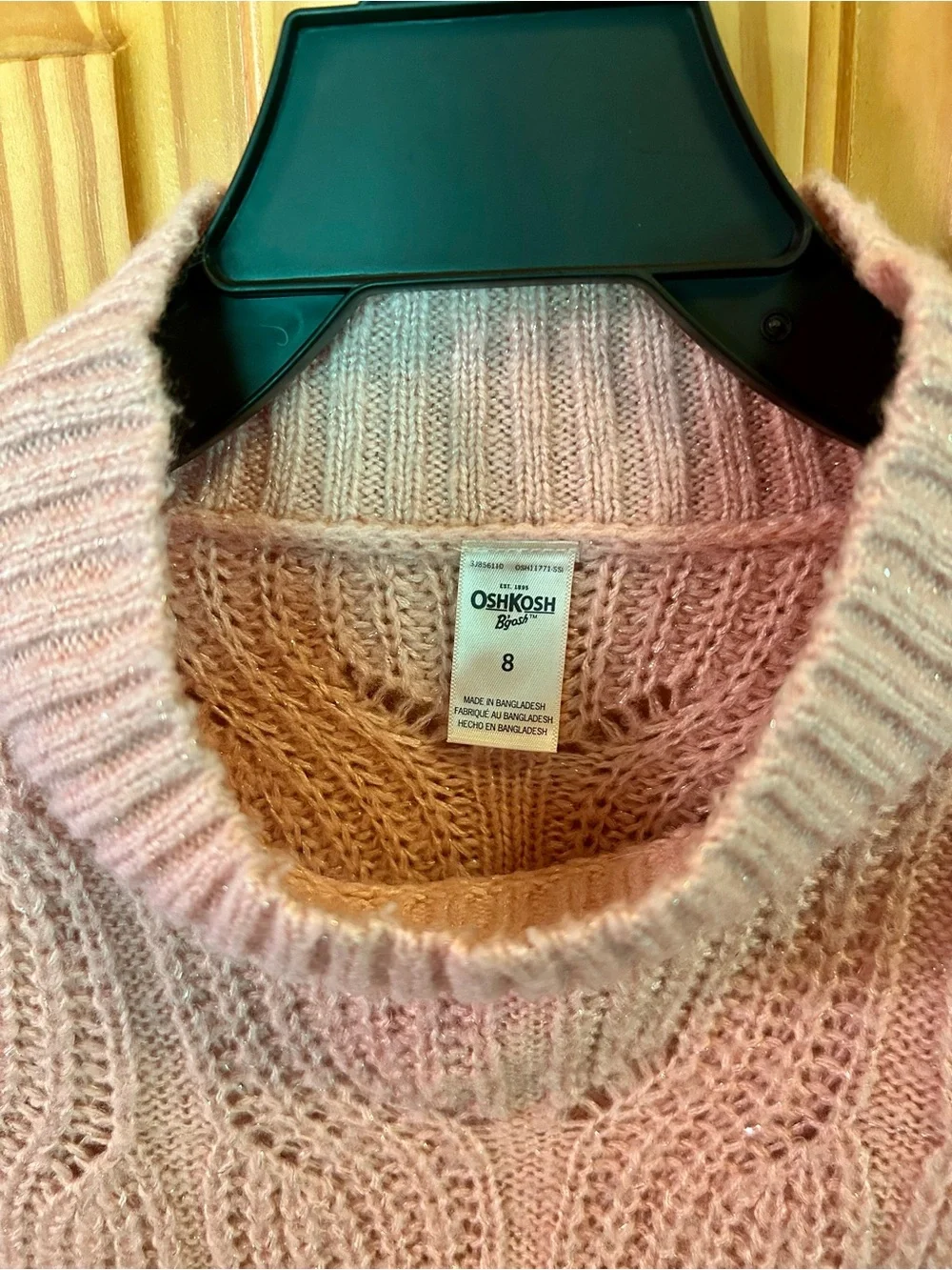 OshKosh B'gosh Light Pink Cable Knit Mock Neck Sweater
